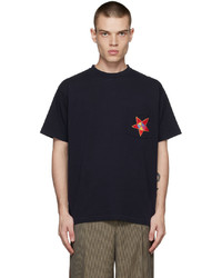 dunkelblaues bedrucktes T-Shirt mit einem Rundhalsausschnitt von Bode