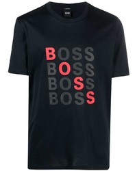 dunkelblaues bedrucktes T-Shirt mit einem Rundhalsausschnitt von BOSS HUGO BOSS
