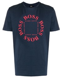 dunkelblaues bedrucktes T-Shirt mit einem Rundhalsausschnitt von BOSS