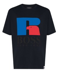 dunkelblaues bedrucktes T-Shirt mit einem Rundhalsausschnitt von BOSS