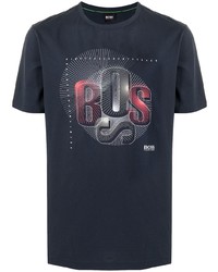 dunkelblaues bedrucktes T-Shirt mit einem Rundhalsausschnitt von BOSS