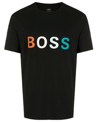 dunkelblaues bedrucktes T-Shirt mit einem Rundhalsausschnitt von BOSS