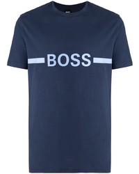 dunkelblaues bedrucktes T-Shirt mit einem Rundhalsausschnitt von BOSS