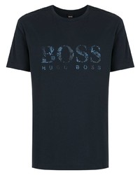 dunkelblaues bedrucktes T-Shirt mit einem Rundhalsausschnitt von BOSS