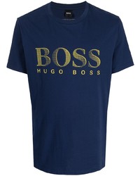 dunkelblaues bedrucktes T-Shirt mit einem Rundhalsausschnitt von BOSS