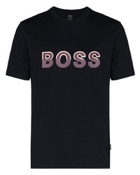 dunkelblaues bedrucktes T-Shirt mit einem Rundhalsausschnitt von BOSS