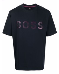 dunkelblaues bedrucktes T-Shirt mit einem Rundhalsausschnitt von BOSS