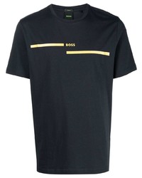 dunkelblaues bedrucktes T-Shirt mit einem Rundhalsausschnitt von BOSS