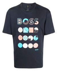 dunkelblaues bedrucktes T-Shirt mit einem Rundhalsausschnitt von BOSS