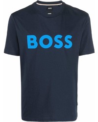 dunkelblaues bedrucktes T-Shirt mit einem Rundhalsausschnitt von BOSS