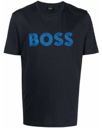 dunkelblaues bedrucktes T-Shirt mit einem Rundhalsausschnitt von BOSS