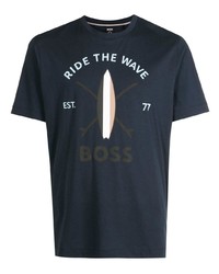 dunkelblaues bedrucktes T-Shirt mit einem Rundhalsausschnitt von BOSS