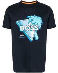 dunkelblaues bedrucktes T-Shirt mit einem Rundhalsausschnitt von BOSS