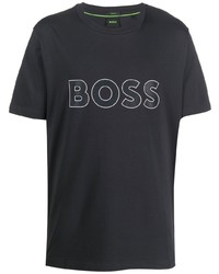 dunkelblaues bedrucktes T-Shirt mit einem Rundhalsausschnitt von BOSS