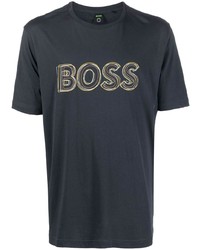 dunkelblaues bedrucktes T-Shirt mit einem Rundhalsausschnitt von BOSS