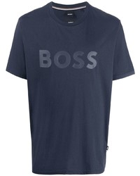 dunkelblaues bedrucktes T-Shirt mit einem Rundhalsausschnitt von BOSS