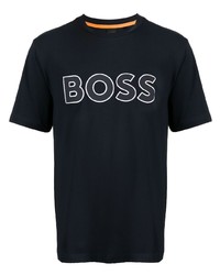 dunkelblaues bedrucktes T-Shirt mit einem Rundhalsausschnitt von BOSS