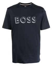 dunkelblaues bedrucktes T-Shirt mit einem Rundhalsausschnitt von BOSS