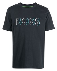 dunkelblaues bedrucktes T-Shirt mit einem Rundhalsausschnitt von BOSS