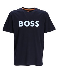 dunkelblaues bedrucktes T-Shirt mit einem Rundhalsausschnitt von BOSS