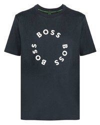 dunkelblaues bedrucktes T-Shirt mit einem Rundhalsausschnitt von BOSS