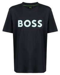 dunkelblaues bedrucktes T-Shirt mit einem Rundhalsausschnitt von BOSS