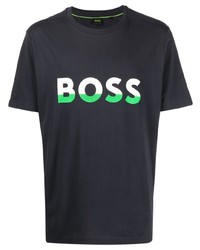 dunkelblaues bedrucktes T-Shirt mit einem Rundhalsausschnitt von BOSS