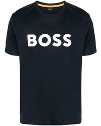 dunkelblaues bedrucktes T-Shirt mit einem Rundhalsausschnitt von BOSS