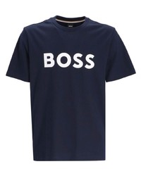 dunkelblaues bedrucktes T-Shirt mit einem Rundhalsausschnitt von BOSS