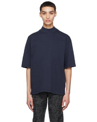 dunkelblaues bedrucktes T-Shirt mit einem Rundhalsausschnitt von Bottega Veneta