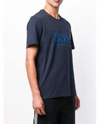 dunkelblaues bedrucktes T-Shirt mit einem Rundhalsausschnitt von BOSS HUGO BOSS