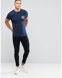 dunkelblaues bedrucktes T-Shirt mit einem Rundhalsausschnitt von Asos