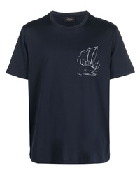 dunkelblaues bedrucktes T-Shirt mit einem Rundhalsausschnitt von Brioni