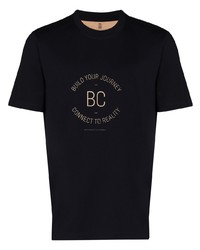 dunkelblaues bedrucktes T-Shirt mit einem Rundhalsausschnitt von Brunello Cucinelli