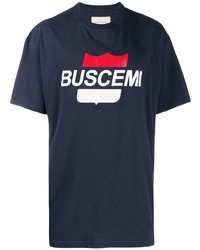 dunkelblaues bedrucktes T-Shirt mit einem Rundhalsausschnitt von Buscemi