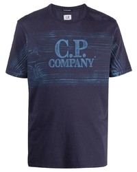 dunkelblaues bedrucktes T-Shirt mit einem Rundhalsausschnitt von C.P. Company