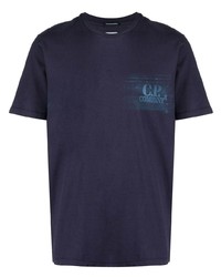 dunkelblaues bedrucktes T-Shirt mit einem Rundhalsausschnitt von C.P. Company