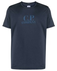 dunkelblaues bedrucktes T-Shirt mit einem Rundhalsausschnitt von C.P. Company