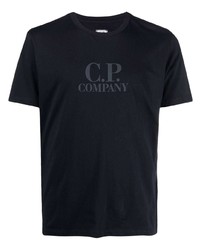 dunkelblaues bedrucktes T-Shirt mit einem Rundhalsausschnitt von C.P. Company