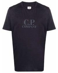 dunkelblaues bedrucktes T-Shirt mit einem Rundhalsausschnitt von C.P. Company