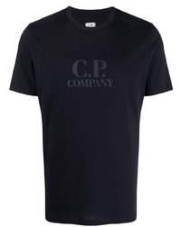 dunkelblaues bedrucktes T-Shirt mit einem Rundhalsausschnitt von C.P. Company