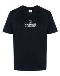 dunkelblaues bedrucktes T-Shirt mit einem Rundhalsausschnitt von C.P. Company