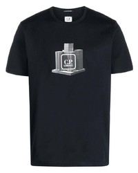 dunkelblaues bedrucktes T-Shirt mit einem Rundhalsausschnitt von C.P. Company