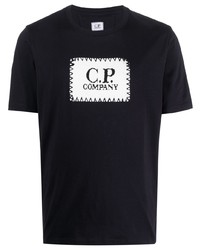 dunkelblaues bedrucktes T-Shirt mit einem Rundhalsausschnitt von C.P. Company