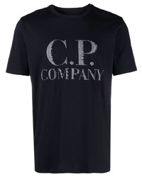 dunkelblaues bedrucktes T-Shirt mit einem Rundhalsausschnitt von C.P. Company