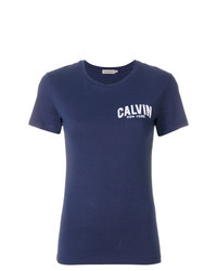 dunkelblaues bedrucktes T-Shirt mit einem Rundhalsausschnitt von Calvin Klein Jeans