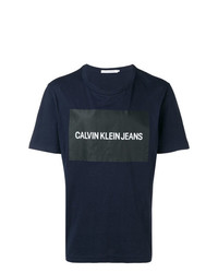 dunkelblaues bedrucktes T-Shirt mit einem Rundhalsausschnitt von Calvin Klein Jeans