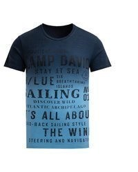 dunkelblaues bedrucktes T-Shirt mit einem Rundhalsausschnitt von Camp David
