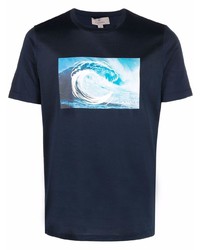 dunkelblaues bedrucktes T-Shirt mit einem Rundhalsausschnitt von Canali