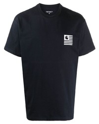 dunkelblaues bedrucktes T-Shirt mit einem Rundhalsausschnitt von Carhartt WIP